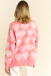 Hazel Blues® |  Davi & Dani Heart Pearl Side Slit V Neck Sweater