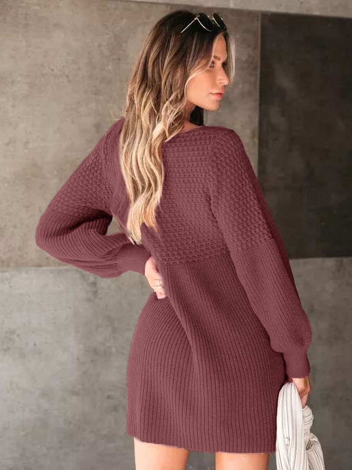 Hazel Blues® |  Perfee V-Neck Long Sleeve Sweater Dress