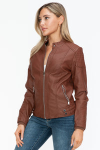 Hazel Blues® |  Snobbish Faux Leather Biker Jacket with Side Zip Pockets