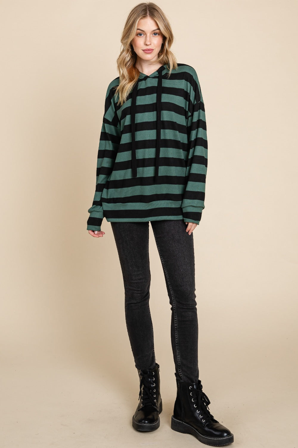 Hazel Blues® |  BOMBOM Drawstring Striped Dropped Shoulder Hoodie