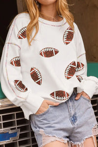 Hazel Blues® |  Sequin Football Round Neck Long Sleeve Sweatshirt