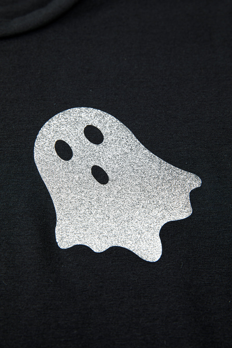 Hazel Blues® |  Black Glitter Ghost Pattern Crew Neck Halloween T Shirt