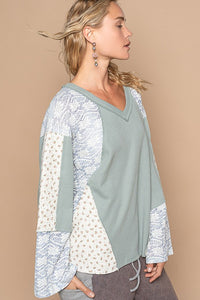 Hazel Blues® |  POL Lace Floral Round Neck Knit Top