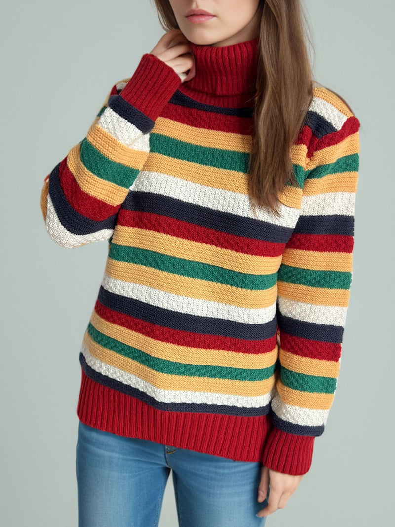 Hazel Blues® |  Contrast Stripes Turtleneck Long Sleeve Sweater
