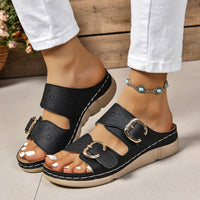 Hazel Blues® |  PU Leather Open Toe Buckle Sandals