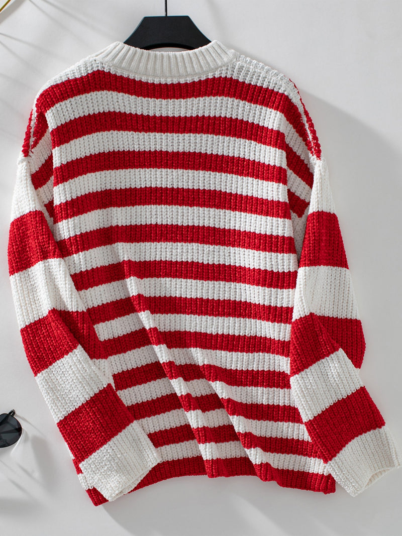 Hazel Blues® |  Striped Round Neck Long Sleeve Sweater