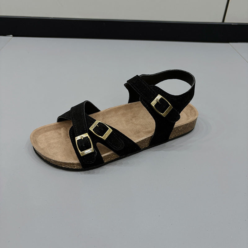 Hazel Blues® |  Open Toe Flat Buckle Sandals