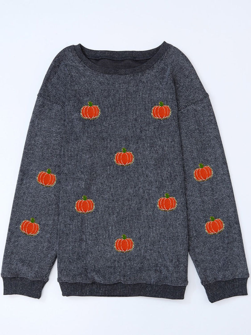 Hazel Blues® |  Pumpkin Round Neck Long Sleeve Sweatshirt