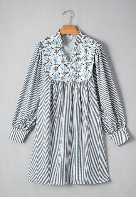 Hazel Blues® |  Tied Floral Printed Striped Long Sleeve Dress