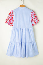 Hazel Blues® |  Embroidered Striped Notched Short Sleeve Dress