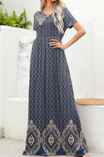 Hazel Blues® |  Printed Round Neck Short Sleeve Maxi Dress