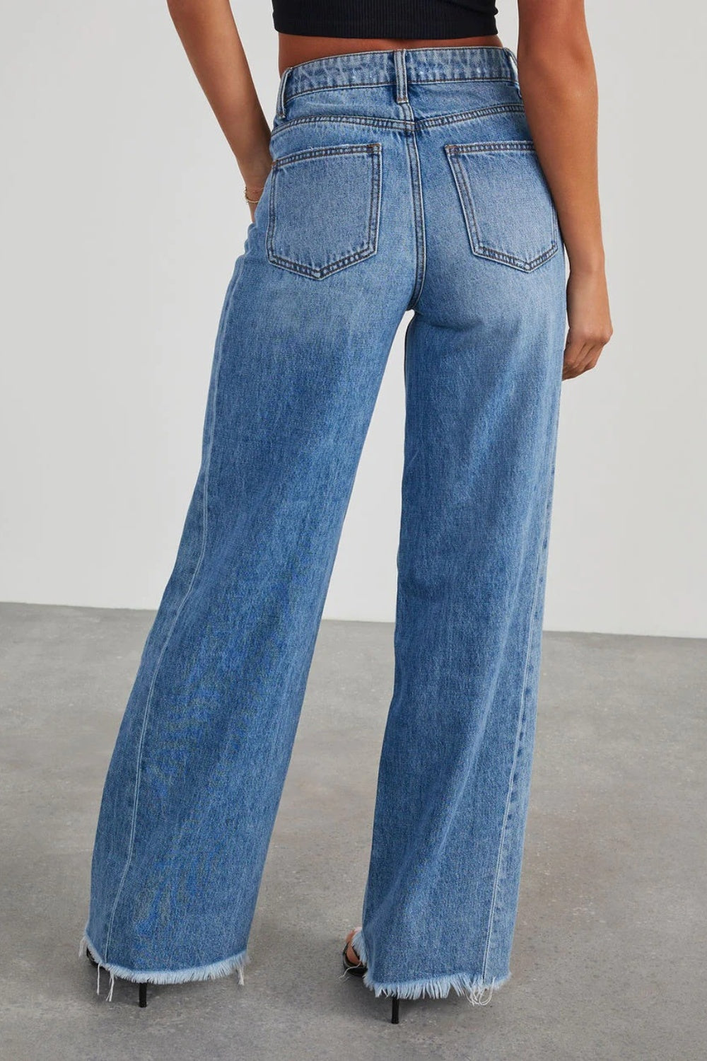 Hazel Blues® |  Raw Hem Wide Leg Jeans with Pockets