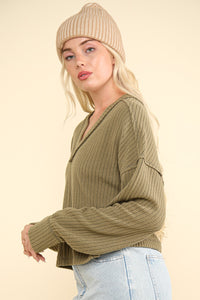 Hazel Blues® |  VERY J Exposed Seam V-Neck Ribbed Knit Top