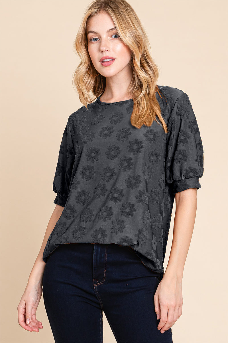 Hazel Blues® |  BOMBOM Textured Floral Pattern Top