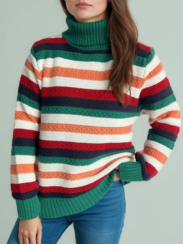 Hazel Blues® |  Contrast Stripes Turtleneck Long Sleeve Sweater