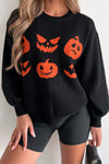 Hazel Blues® |  Black Halloween Pumpkin Face Pattern Drop Shoulder Sweater
