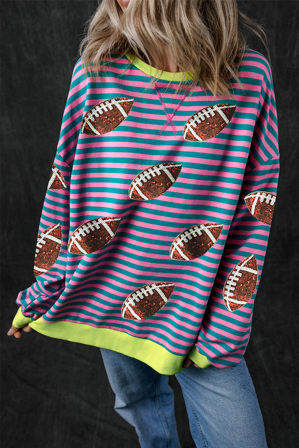 Hazel Blues® |  Striped Football Long Sleeve Sweatshirt