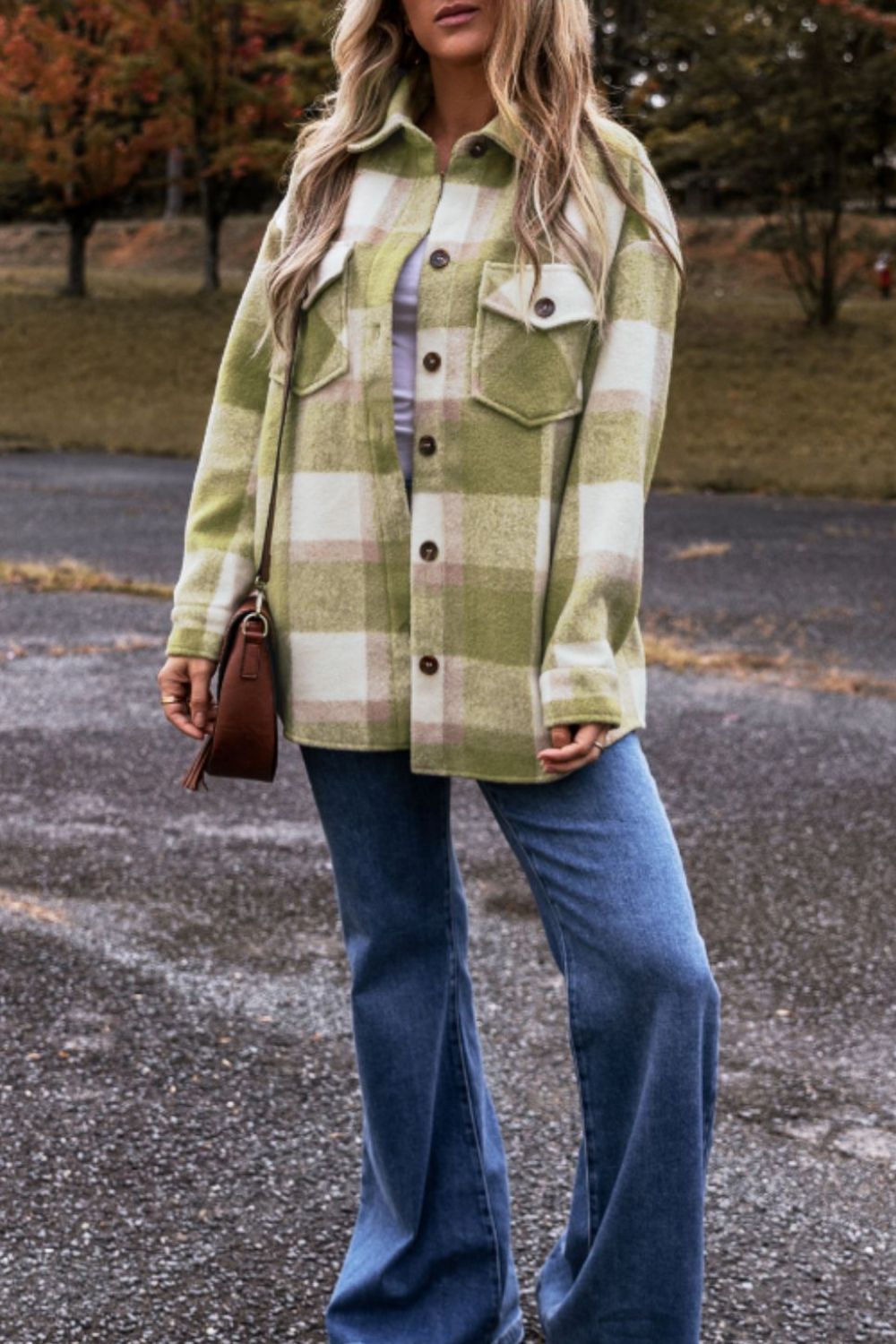 Hazel Blues® |  Pocketed Plaid Collared Neck Shacket