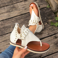 Hazel Blues® |  Studded Raw Hem Flat Sandals