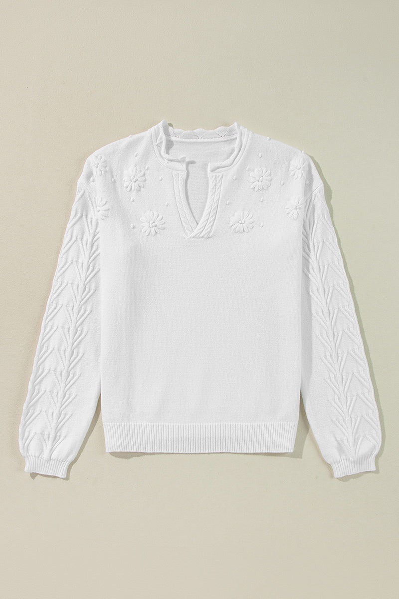 Hazel Blues® |  Daisy Notched Long Sleeve Sweater