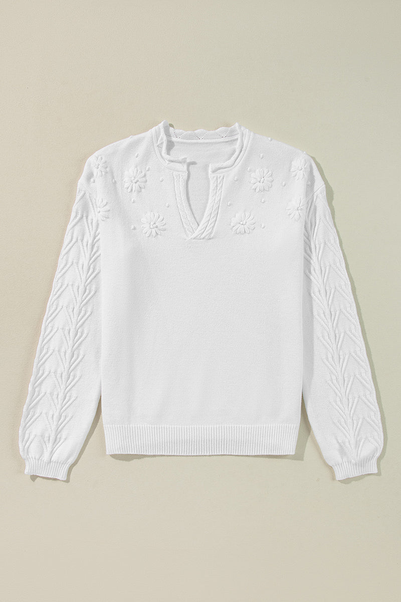 Hazel Blues® |  Daisy Notched Long Sleeve Sweater