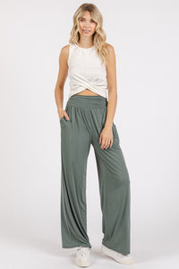 Hazel Blues® |  Mittoshop Stretch Banded Waist Wide Leg Pants with Pockets