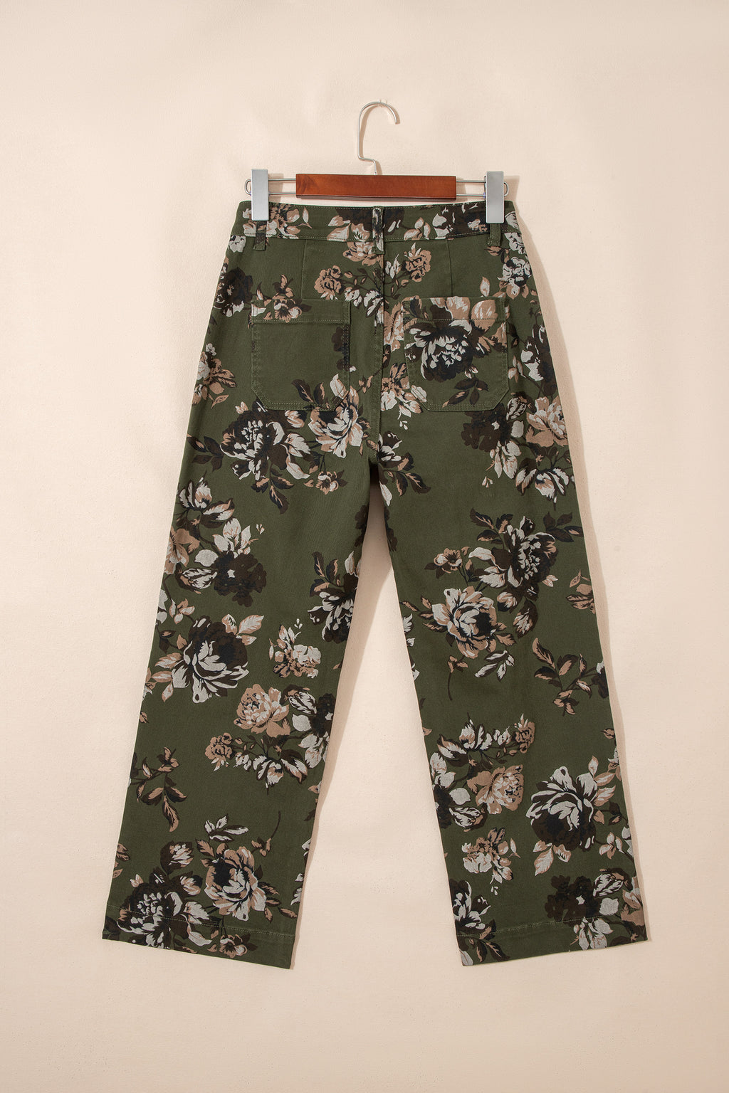 Hazel Blues® |  Green Vintage Floral Print Square Patch Pocket Raw Hem Shift Jeans