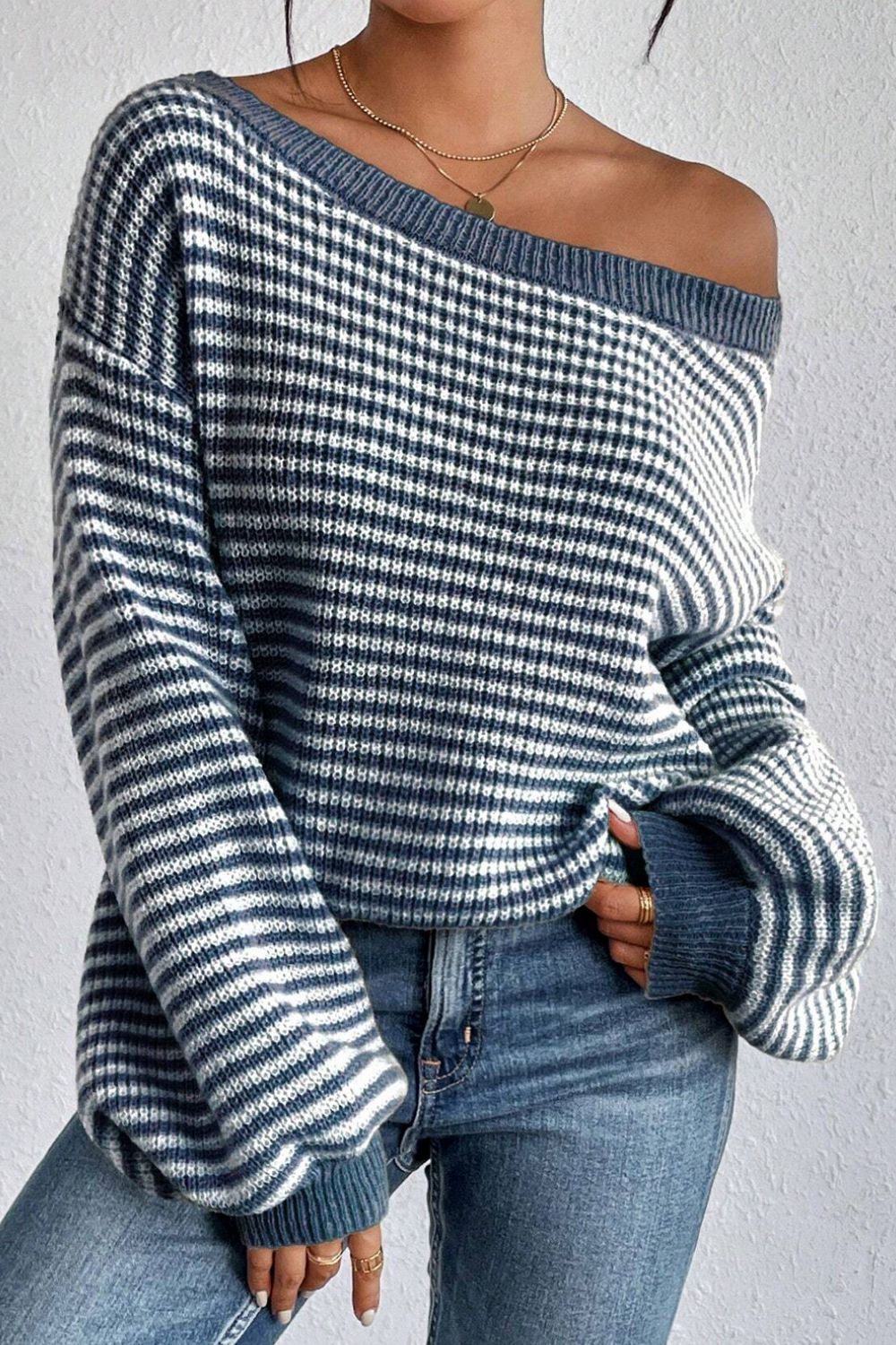 Hazel Blues® |  Striped Boat Neck Long Sleeve Sweater