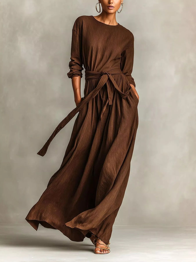 long sleeve tie waist maxi dress Hazel Blues