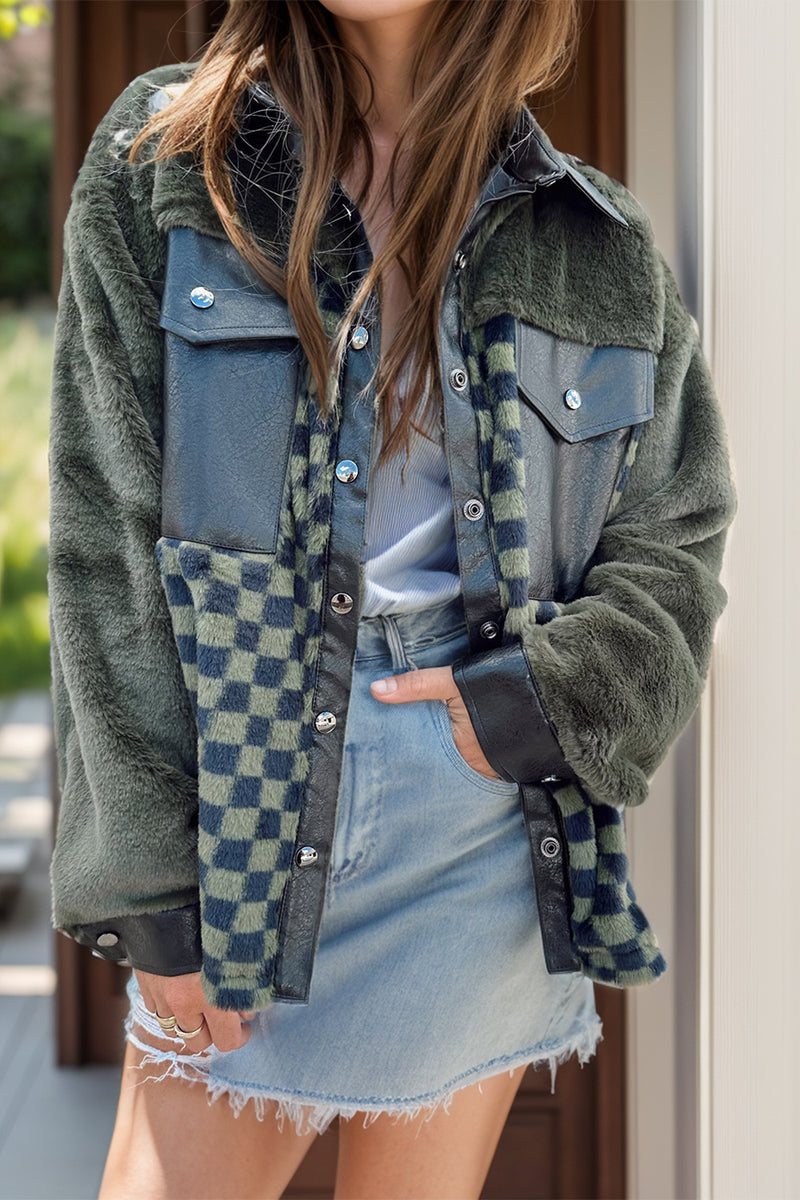 Hazel Blues® |  Pocketed Checkered Collared Neck Jacket