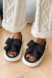 Hazel Blues® |  Bow Waffle-Knit Platform Slippers