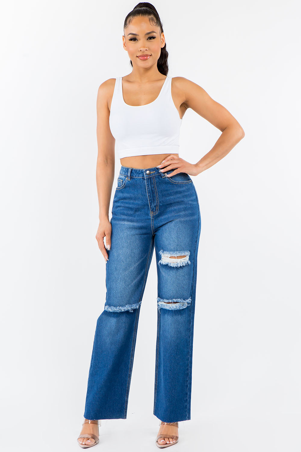 Hazel Blues® |  American Bazi High Waist Distressed Wide Leg Jeans