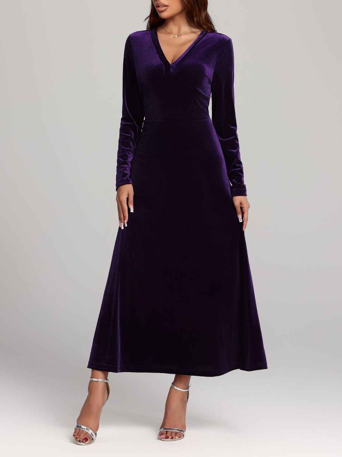 Hazel Blues® |  V-Neck Long Sleeve Velvet Dress