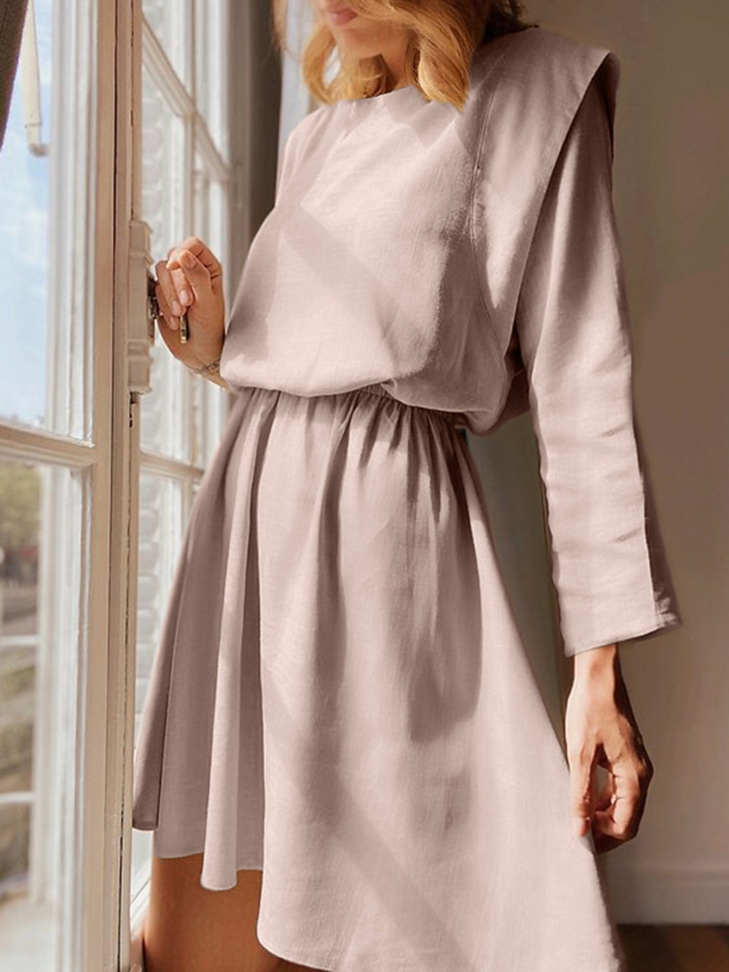 Hazel Blues | Round Neck Long Sleeve Mini Dress Hazel Blues | Round Neck Long Sleeve Mini Dress