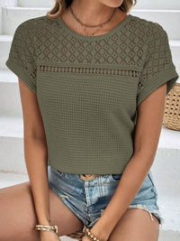 Hazel Blues® |  Waffle-Knit Round Neck Short Sleeve Top