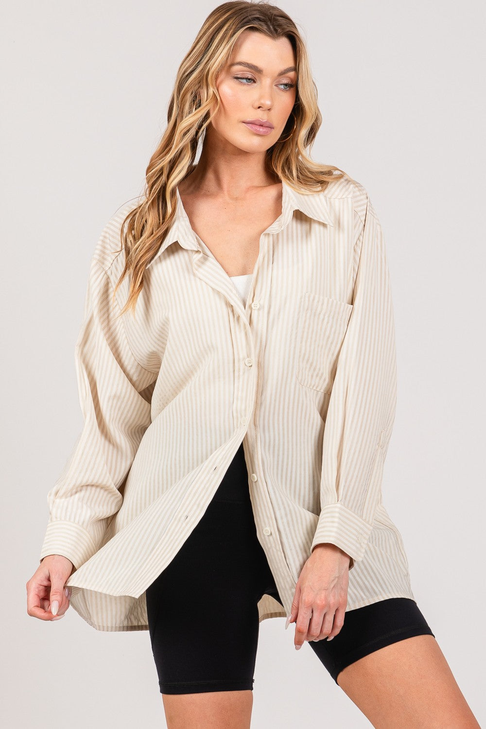 Hazel Blues® |  SAGE + FIG Striped Button Up Long Sleeve Shirt