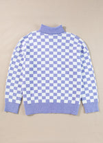 Hazel Blues® | Checkered Collared Neck Long Sleeve Sweater