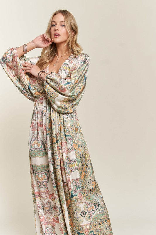 Hazel Blues® |  ADORA Printed V-Neck Batwing Sleeve Dress