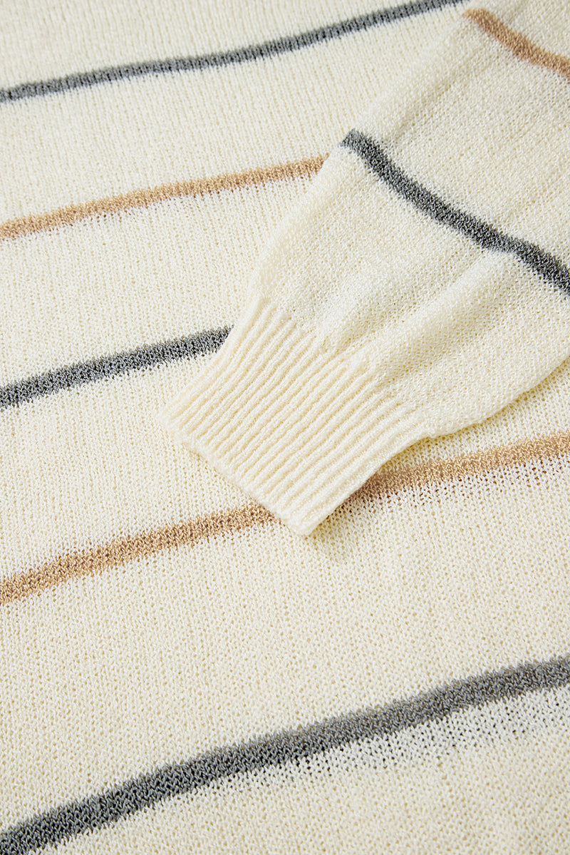 Hazel Blues® |  Multicolour Striped Ribbed Edge Drop Shoulder Sweater