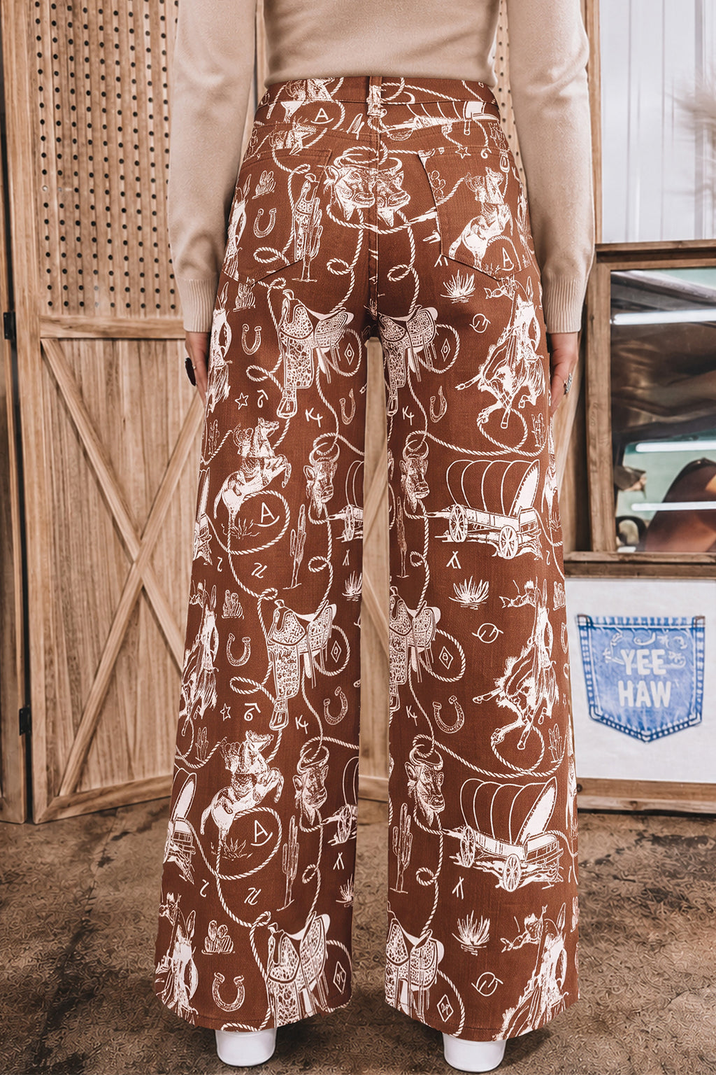 Maeve Skye Brown Western Print Shift Jeans