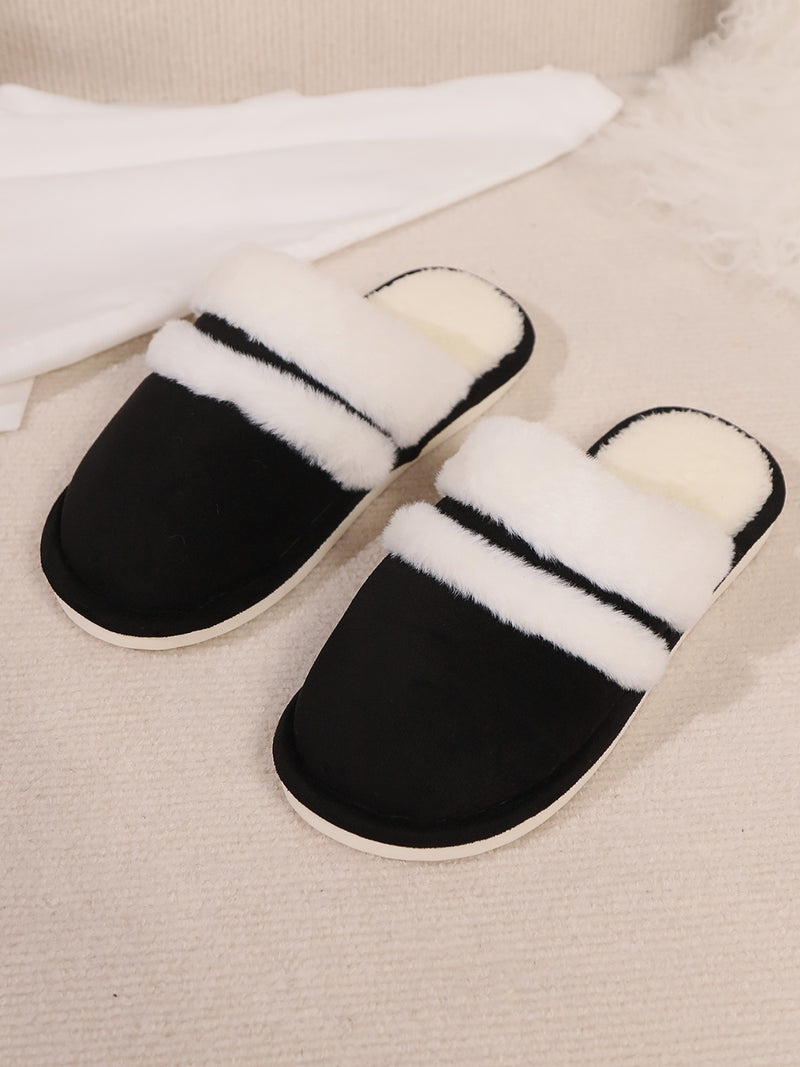 Hazel Blues® |  Contrast Faux Fur Round Toe Slippers