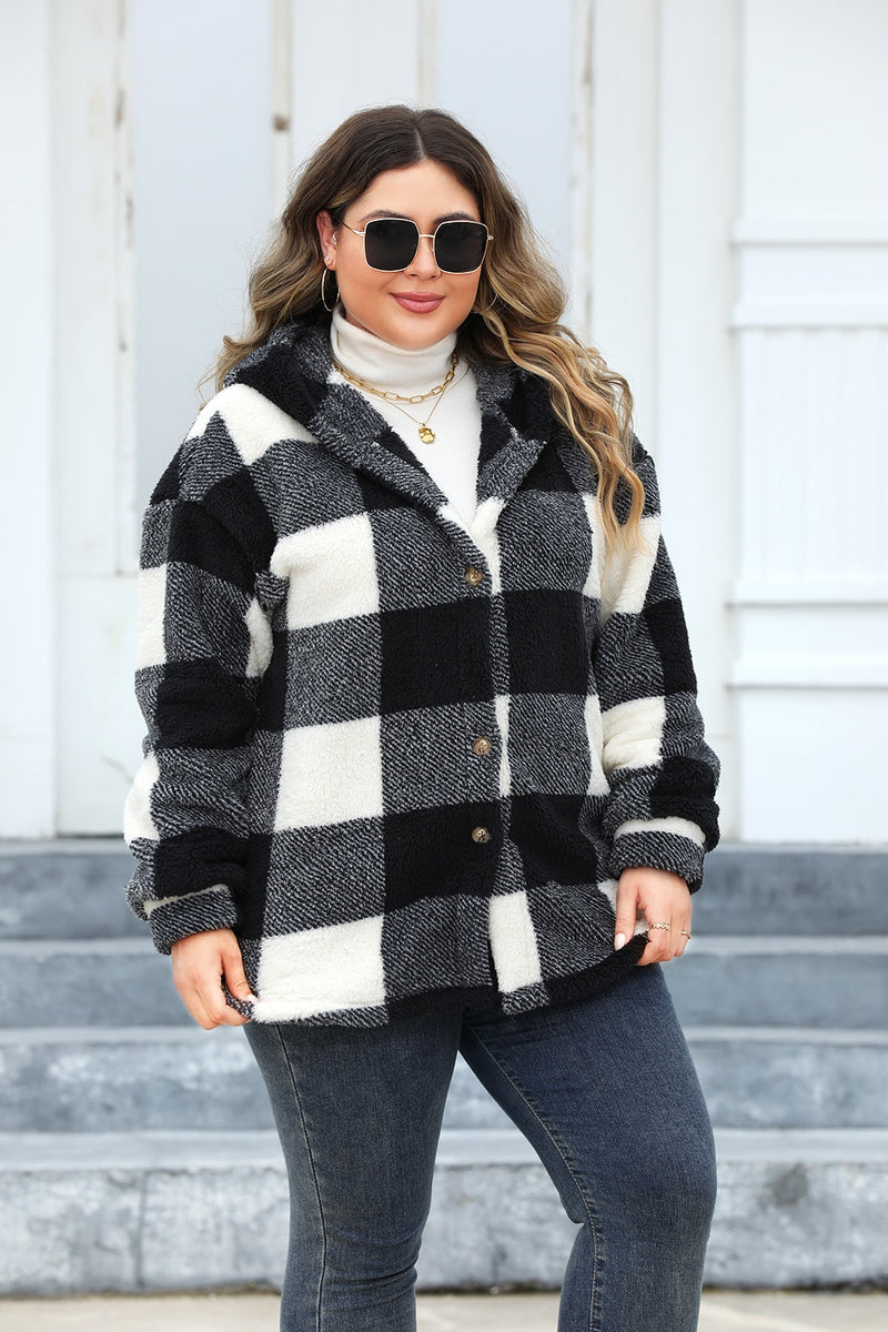 Hazel Blues® | Plaid Button Up Hooded Jacket