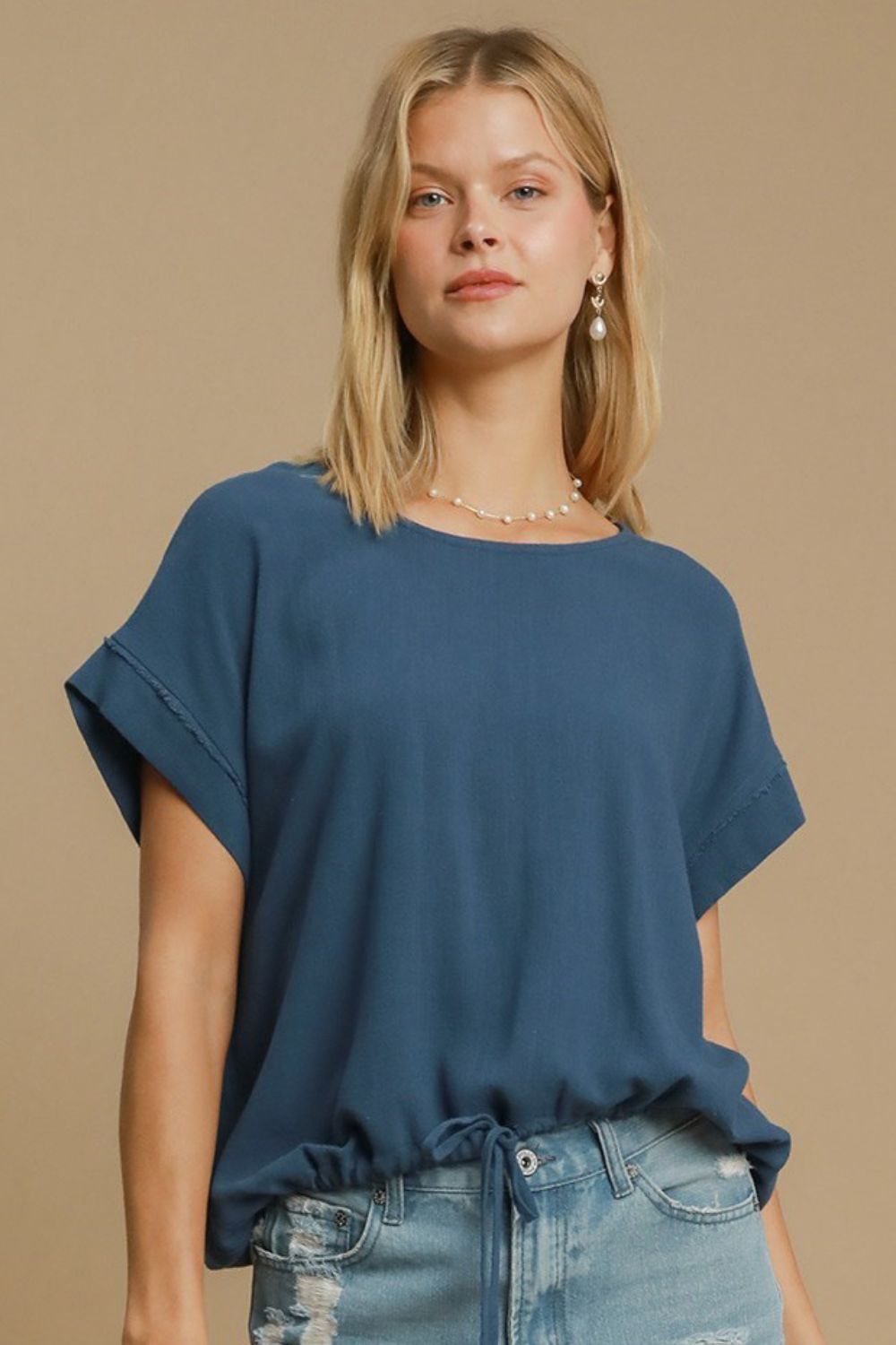 Hazel Blues® |  Umgee Drawstring Hem Round Neck Short Sleeve T-Shirt