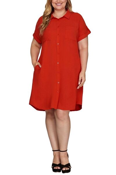 plus size button down shirt dress Sample She + Sky Full Size Button Down Short Sleeve Woven Shirt Dress Plus Size