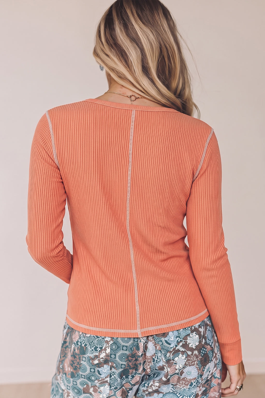 Harper Skye Pink Ribbed-Stitch V-Neck Top