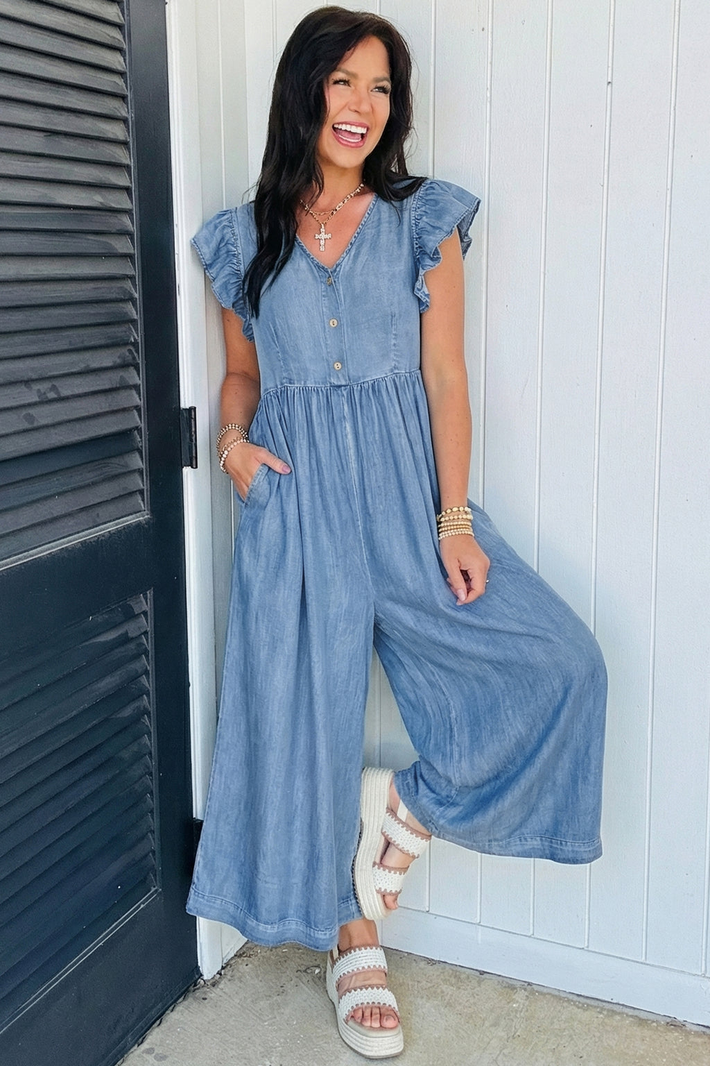 Reese Soleil Wide-Leg Ruffled Jumpsuit