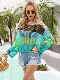 Hazel Blues® |  Color Block Openwork Boat Neck Cover Up