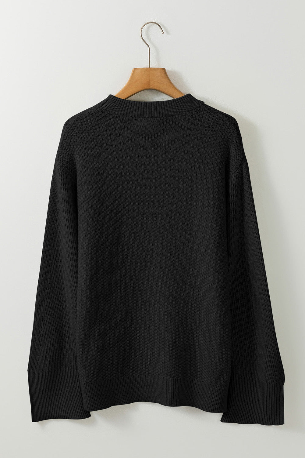 Hazel Blues® |  Slit Cuff Round Neck Long Sleeve Sweater