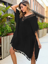 Hazel Blues® |  Tassel Cutout Half Sleeve Cover-Up