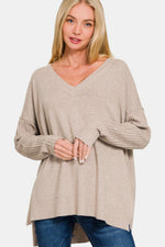 Hazel Blues® |  Zenana V-Neck Side Slit High-Low Sweater